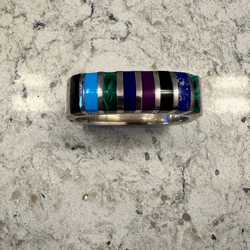Multicolor Inlay Silver Band